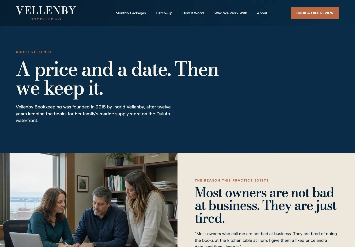 About page of Vellenby Bookkeeping, built by Theo