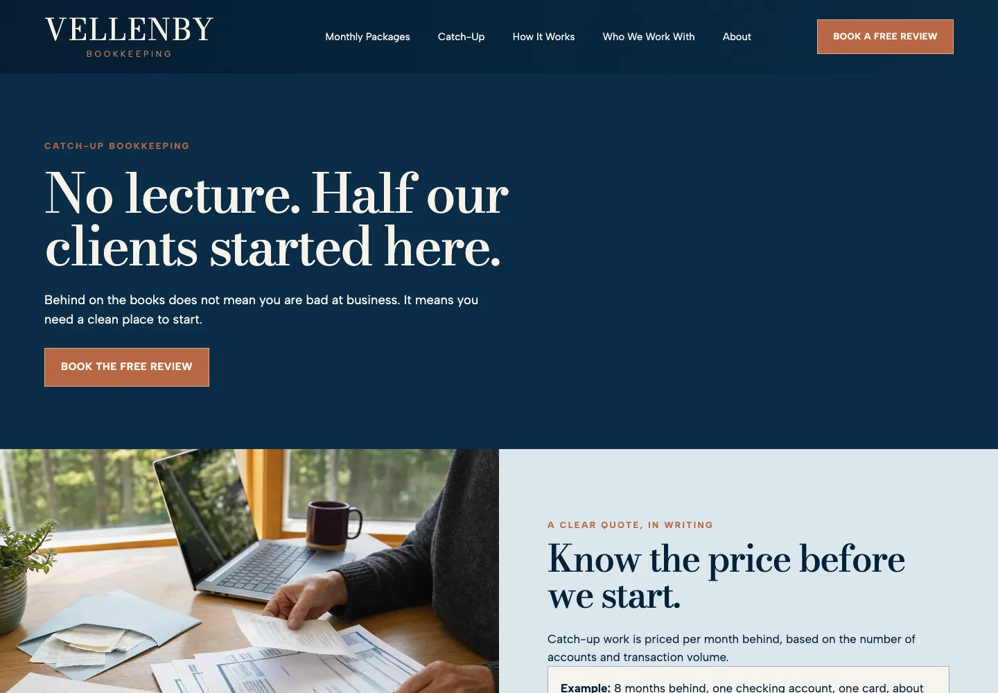 Catch-up page of Vellenby Bookkeeping, built by Theo