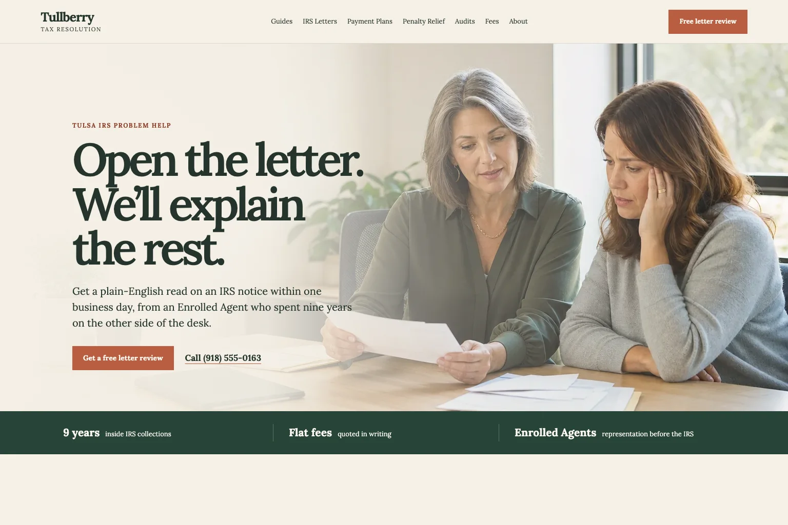 Tullberry Tax Resolution home page, built by Theo