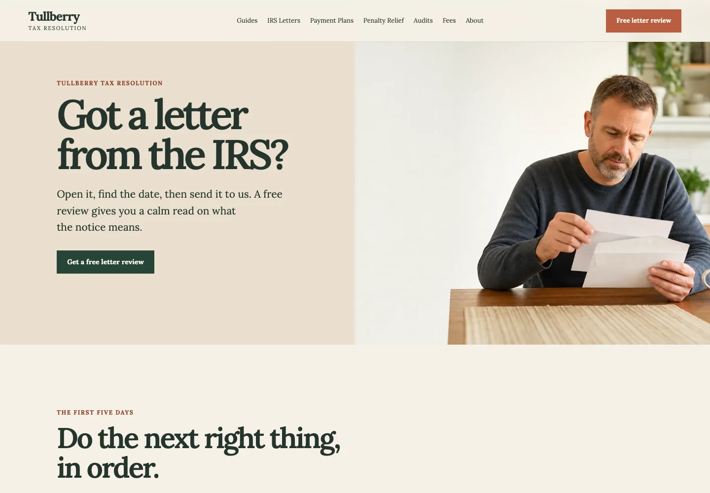 IRS letter page of Tullberry Tax Resolution, built by Theo
