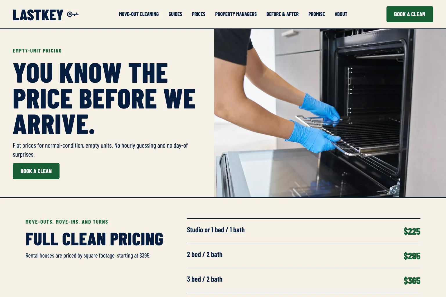Prices page of Lastkey Move-Out Cleaning, built by Theo
