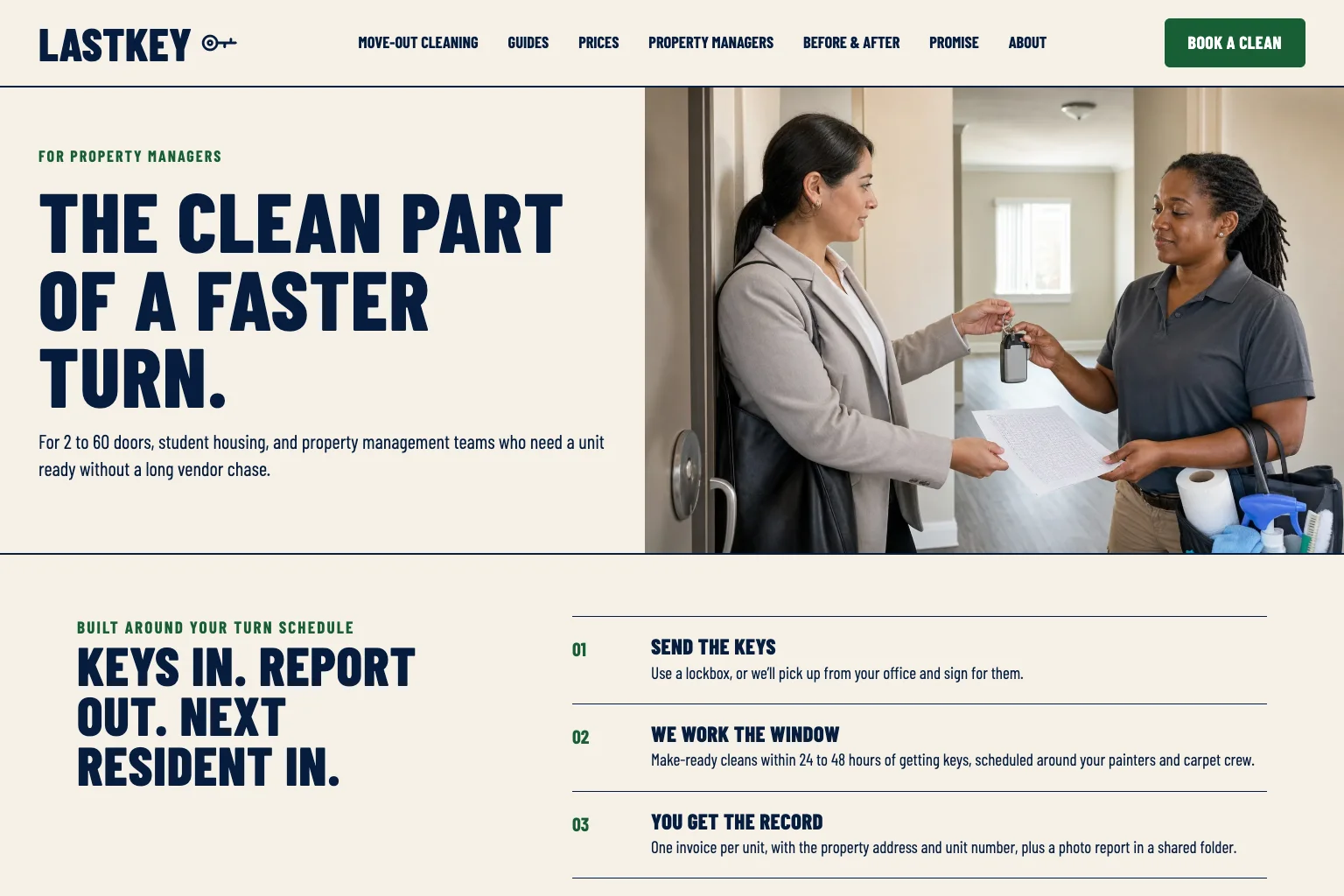 Property managers page of Lastkey Move-Out Cleaning, built by Theo