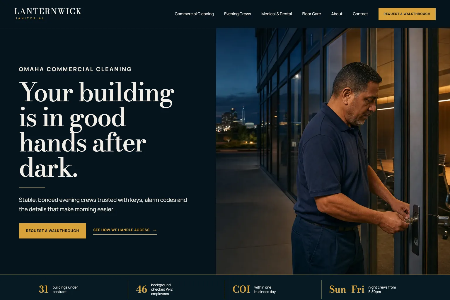 Lanternwick Janitorial home page, built by Theo