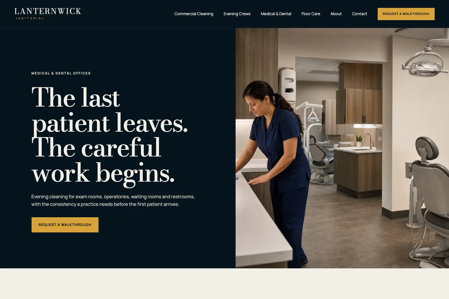 Medical and dental page of Lanternwick Janitorial, built by Theo
