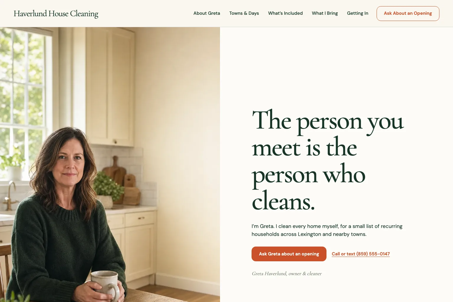 Haverlund House Cleaning home page, built by Theo