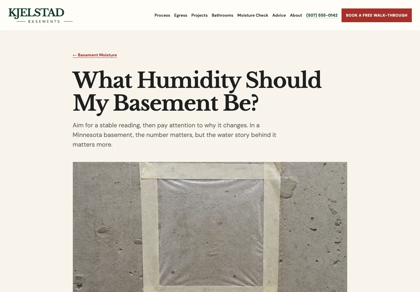 Kjelstad Basements post What Humidity Should My Basement Be?, built by Theo, with its opening line under the headline