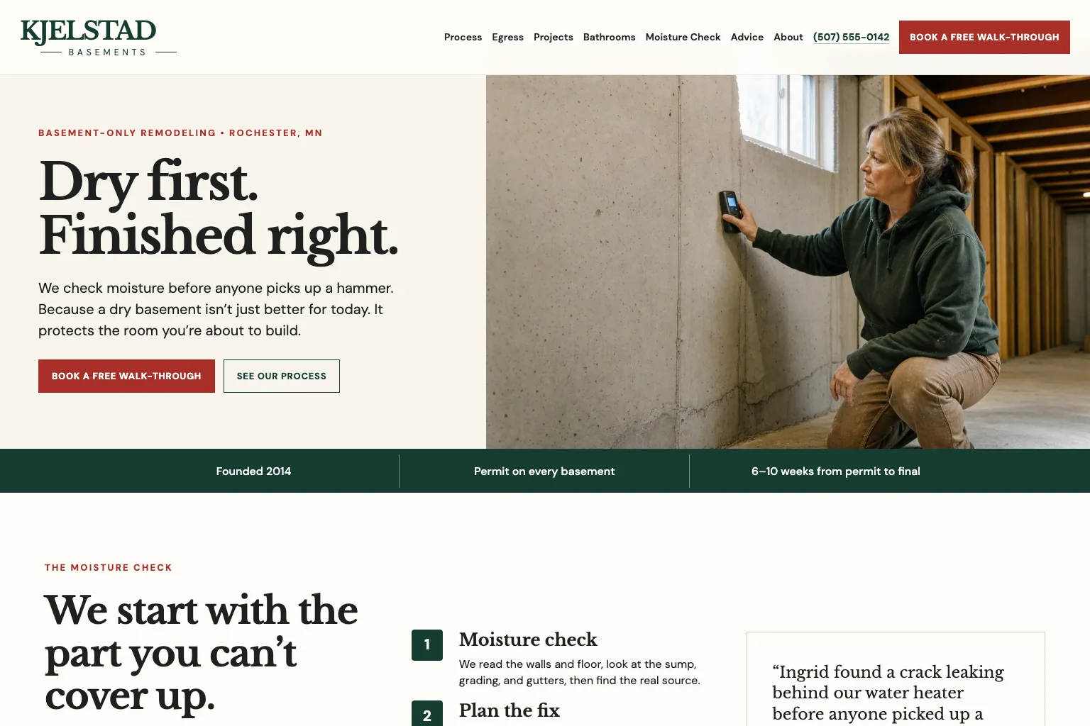 Kjelstad Basements home page, built by Theo