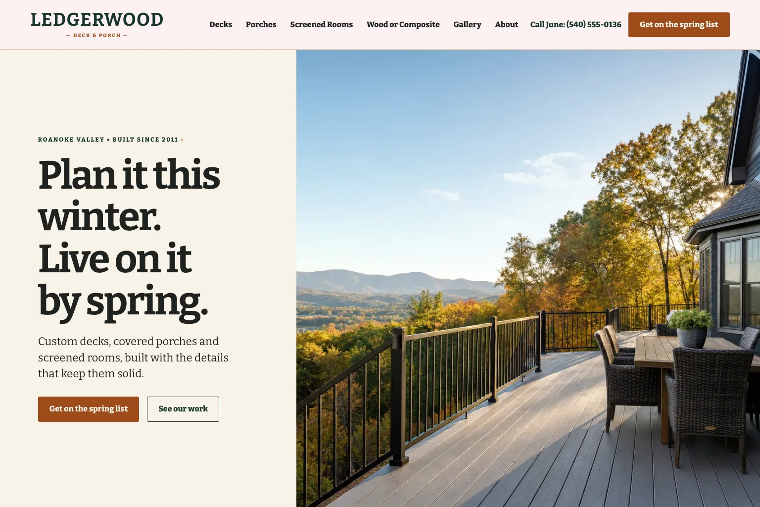 Ledgerwood Deck & Porch home page, built by Theo
