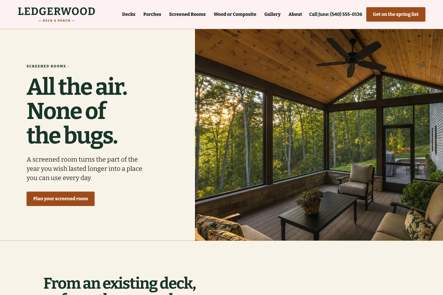 Screened rooms page of Ledgerwood Deck & Porch, built by Theo