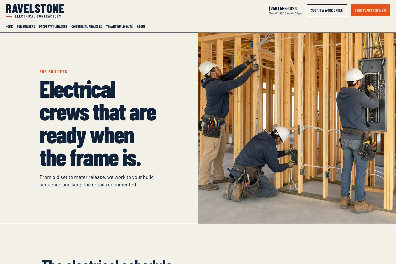For builders page of Ravelstone Electrical Contractors, built by Theo