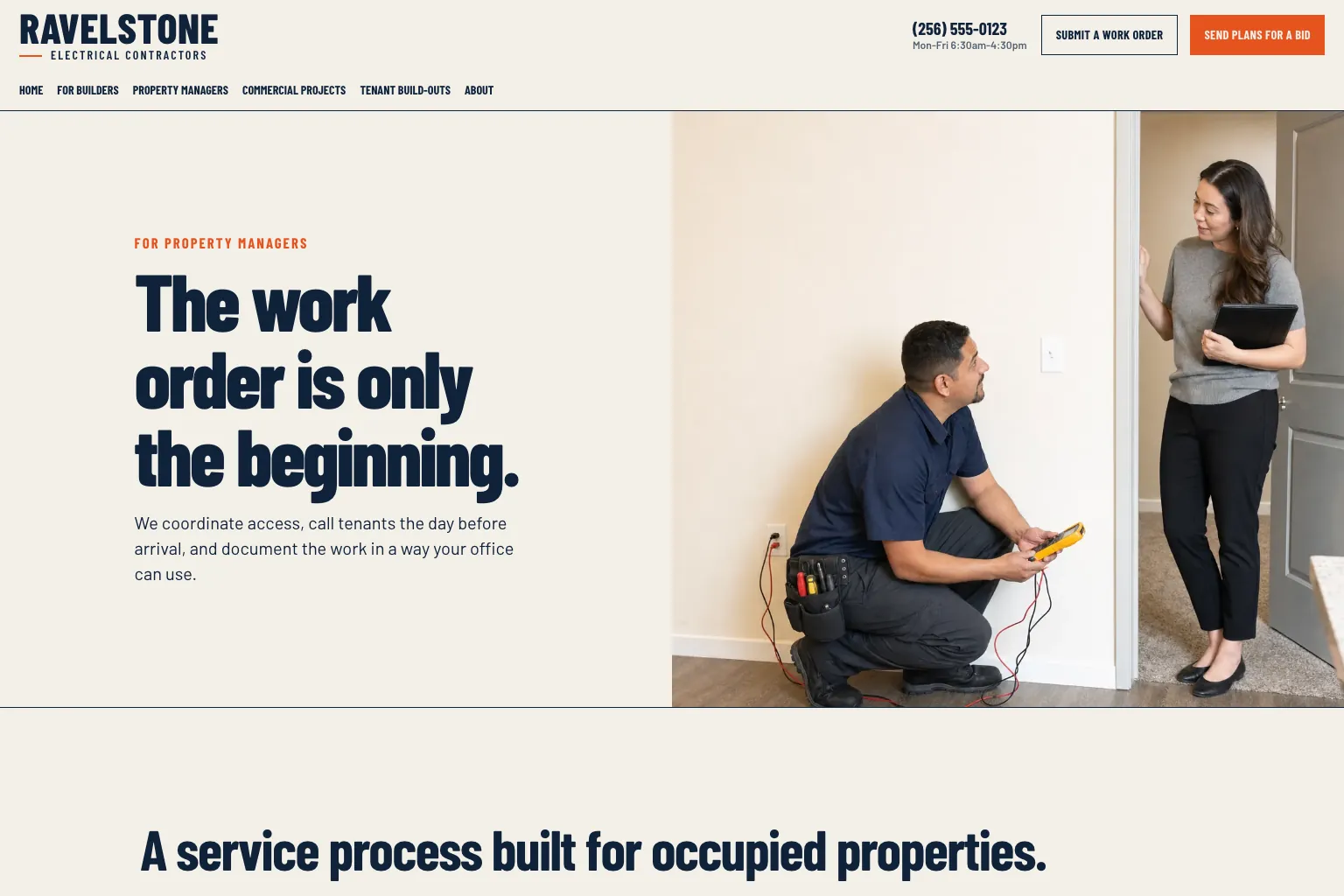 Property managers page of Ravelstone Electrical Contractors, built by Theo