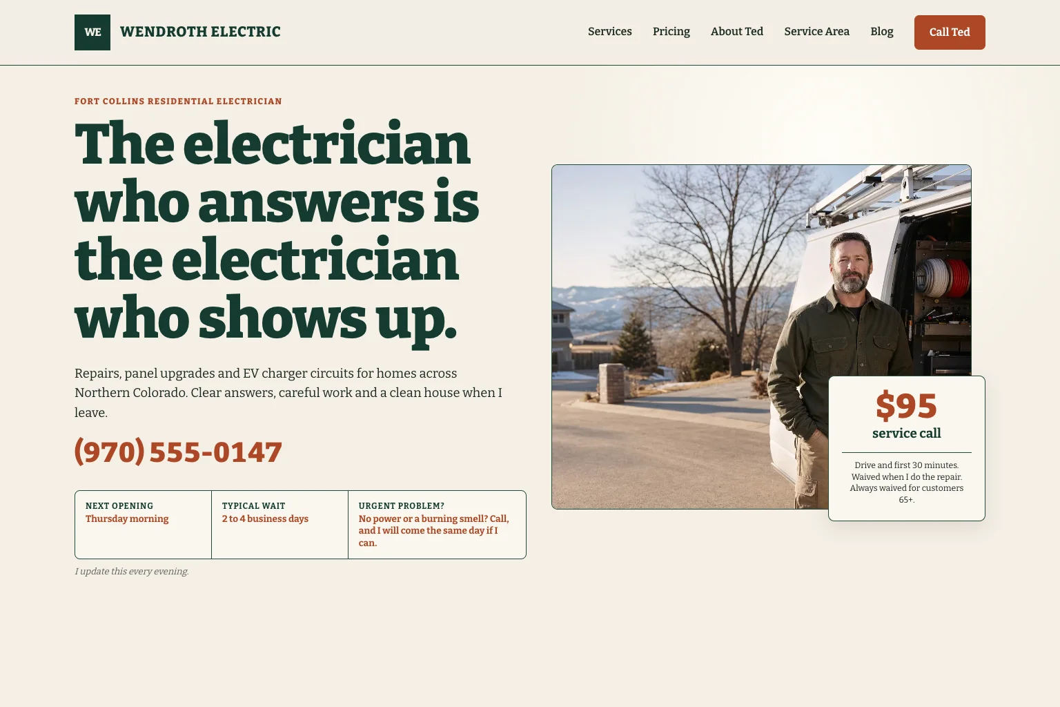 Wendroth Electric home page, built by Theo