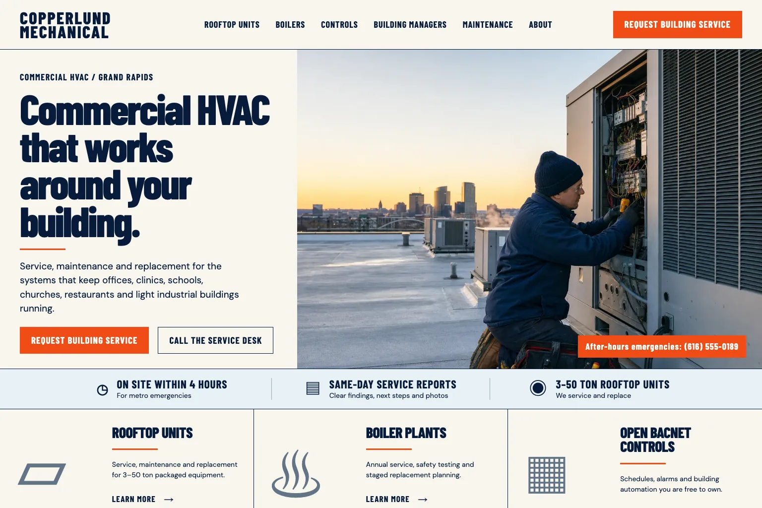 Copperlund Mechanical home page, built by Theo
