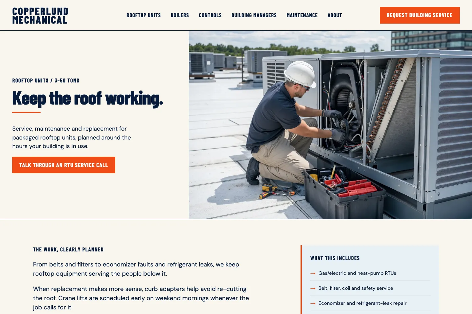 Rooftop units page of Copperlund Mechanical, built by Theo