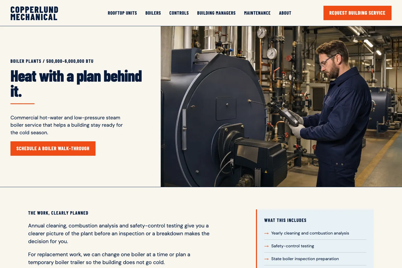 Boilers page of Copperlund Mechanical, built by Theo