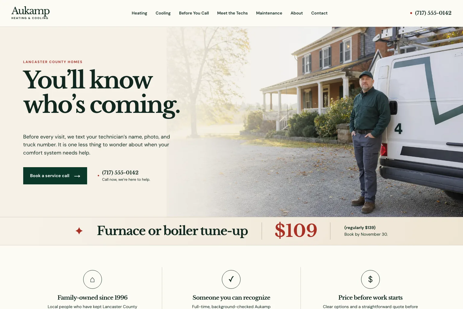 Aukamp Heating & Cooling home page, built by Theo