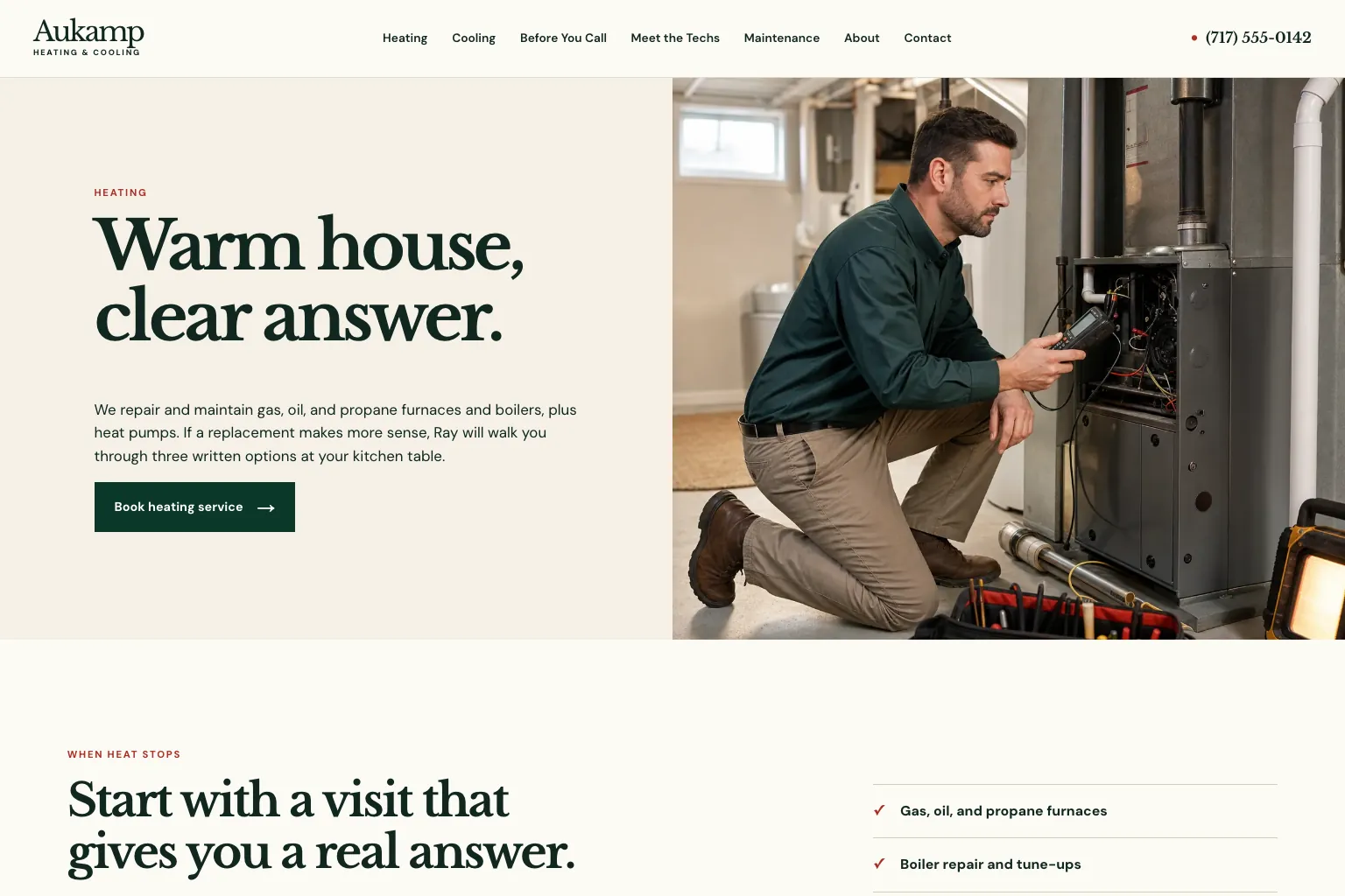 Heating page of Aukamp Heating & Cooling, built by Theo