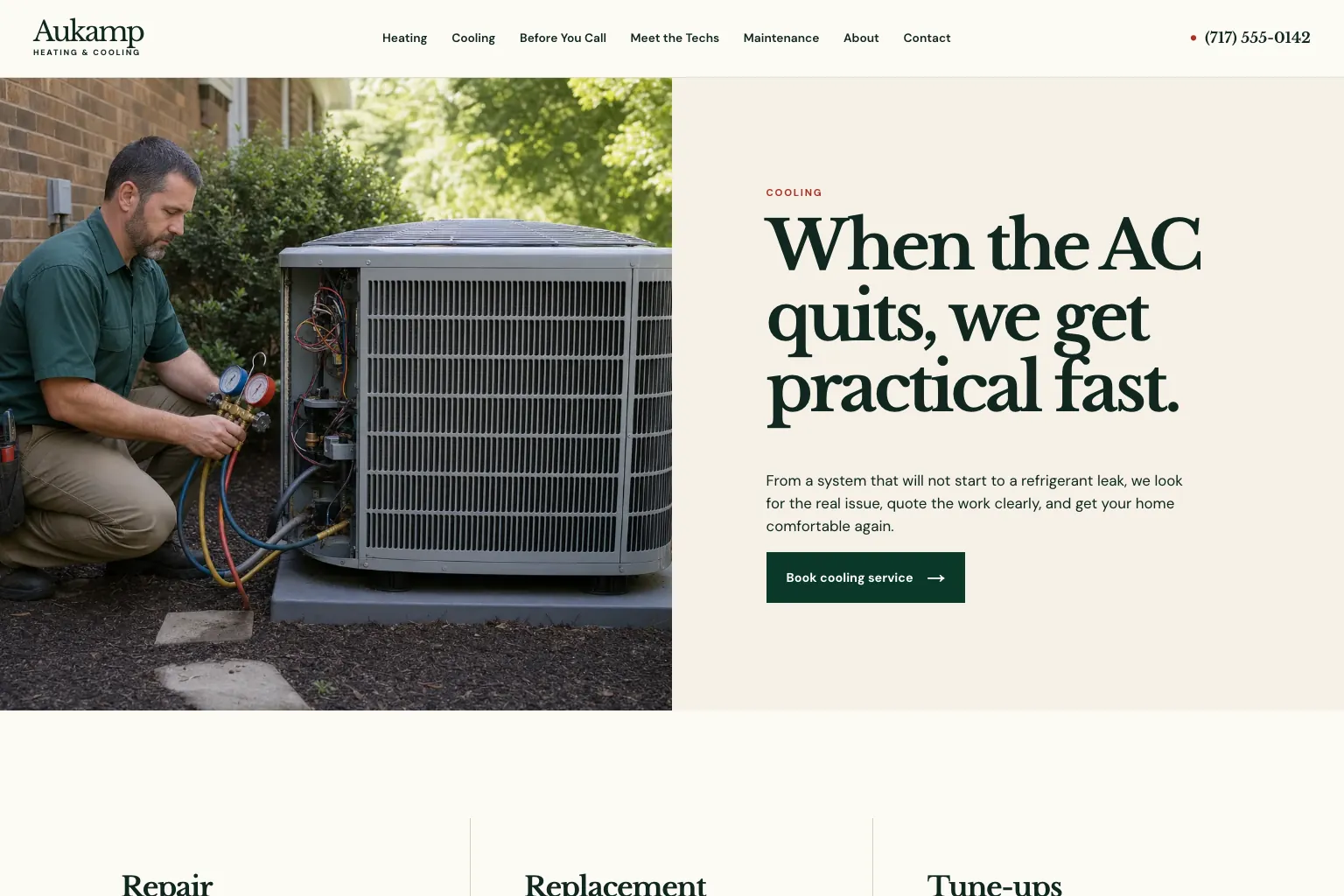 Cooling page of Aukamp Heating & Cooling, built by Theo