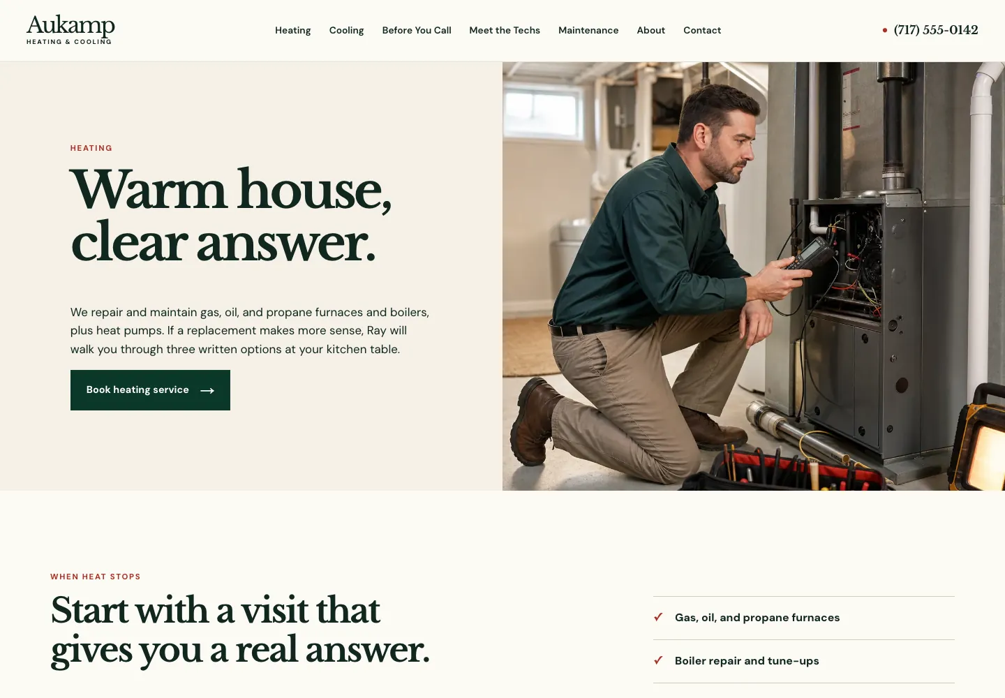 Heating page of Aukamp Heating & Cooling, built by Theo