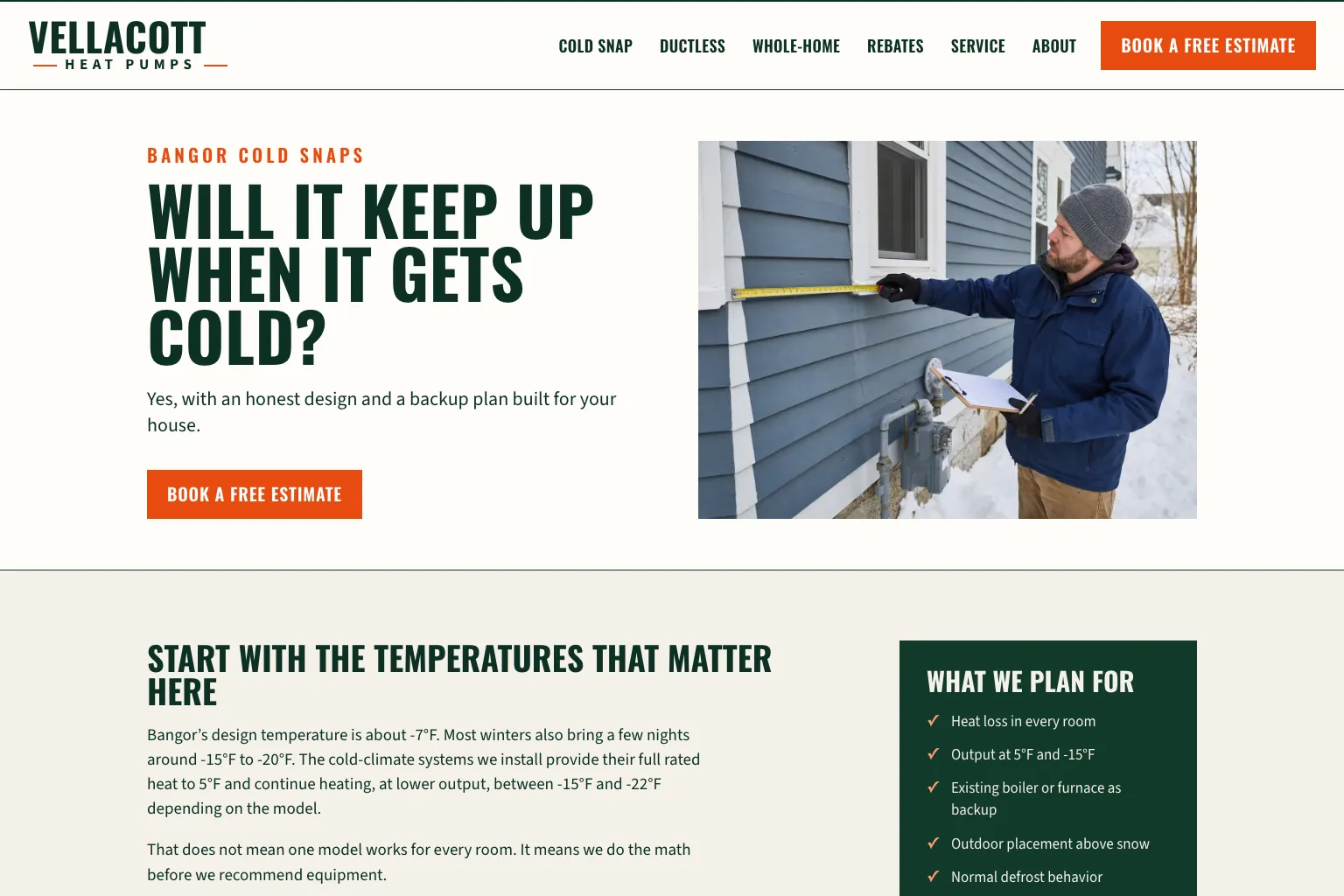 Cold snap page of Vellacott Heat Pumps, built by Theo
