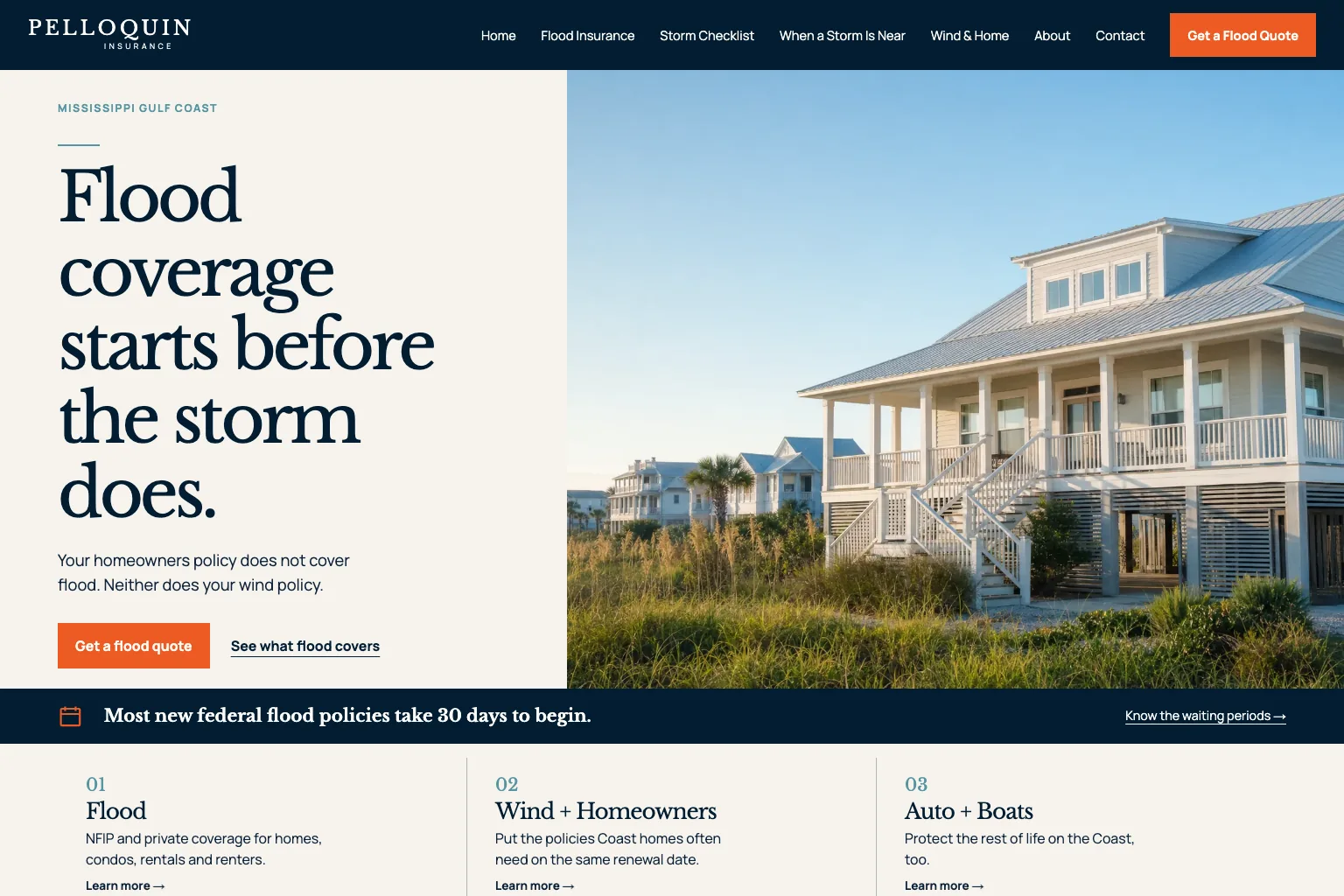 Pelloquin Insurance home page, built by Theo