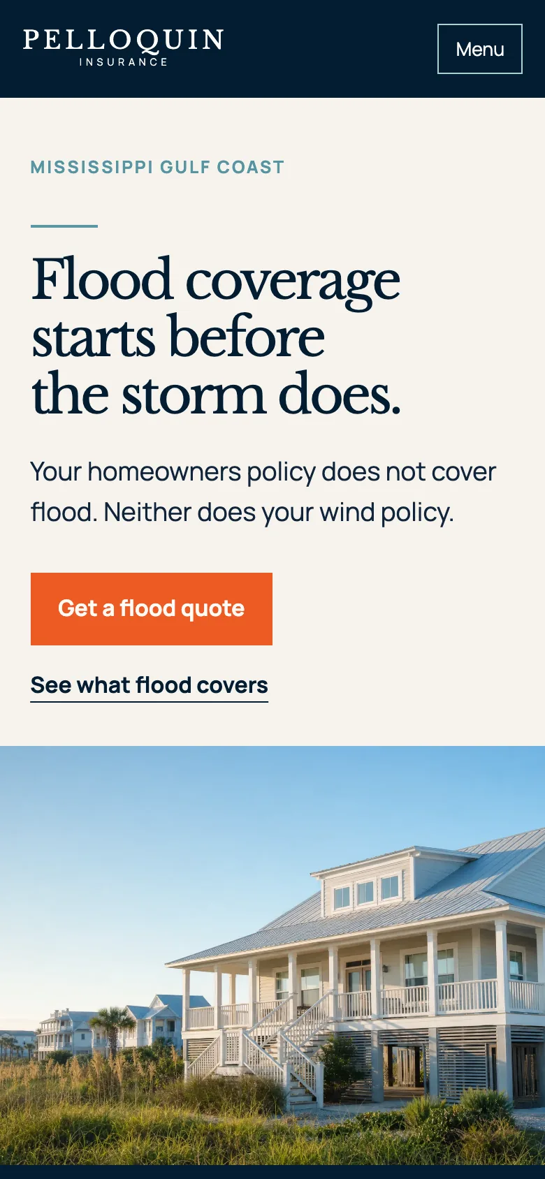 Pelloquin Insurance home page on a phone, built by Theo