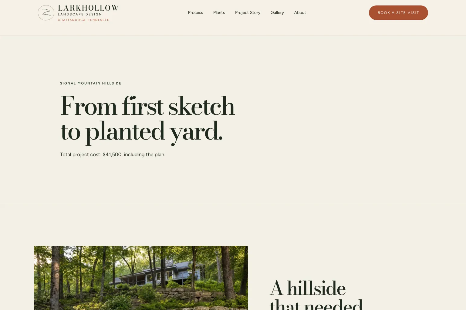 Project story page of Larkhollow Landscape Design, built by Theo