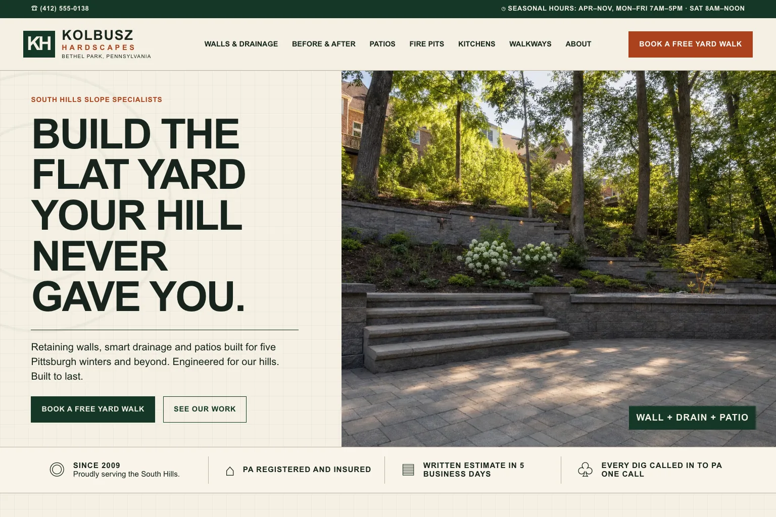 Kolbusz Hardscapes home page, built by Theo