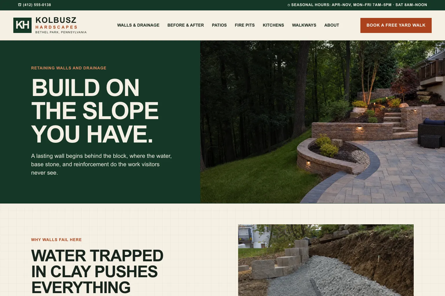 Walls and drainage page of Kolbusz Hardscapes, built by Theo