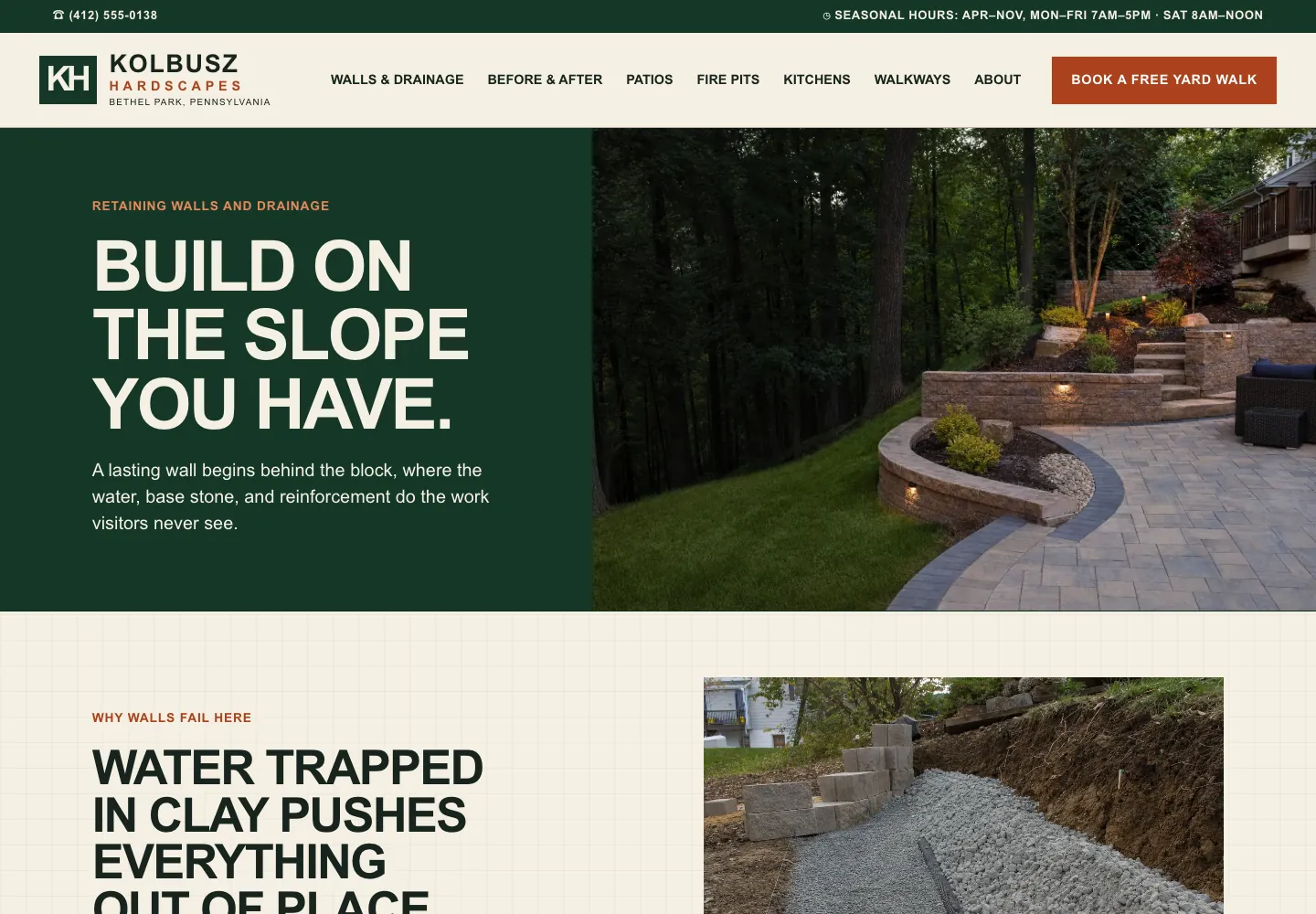Walls and drainage page of Kolbusz Hardscapes, built by Theo