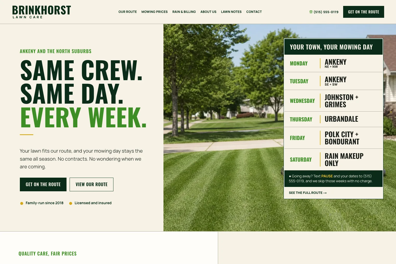 Brinkhorst Lawn Care home page, built by Theo