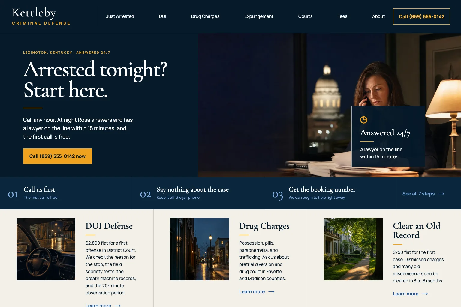 Kettleby Criminal Defense home page, built by Theo