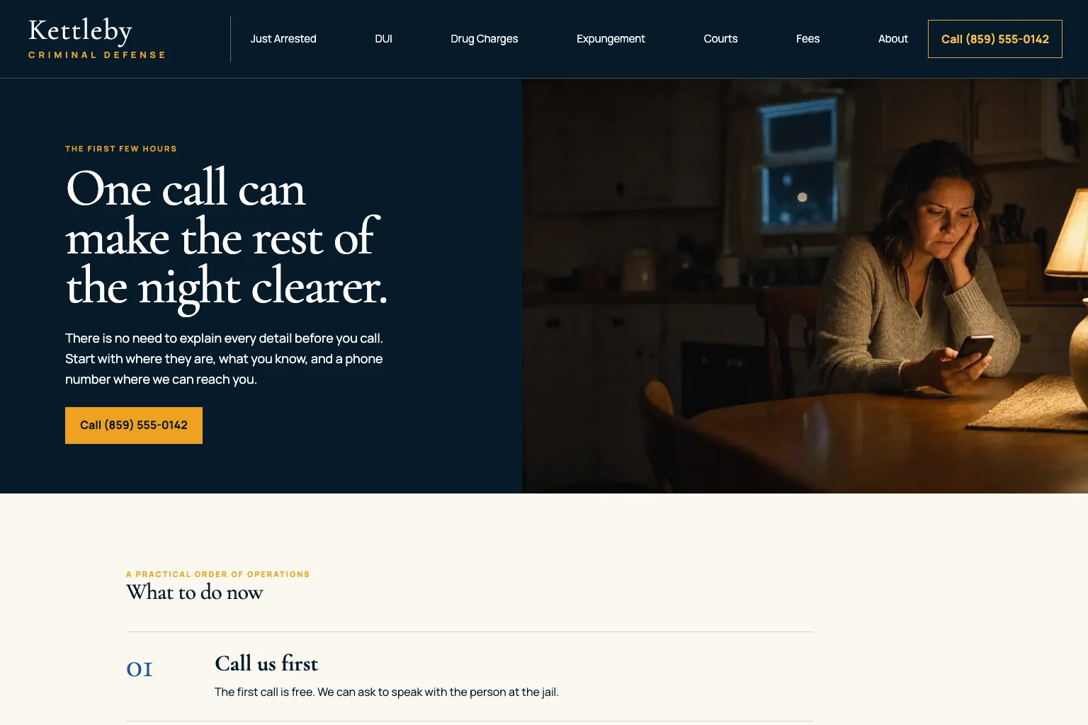 Just arrested page of Kettleby Criminal Defense, built by Theo