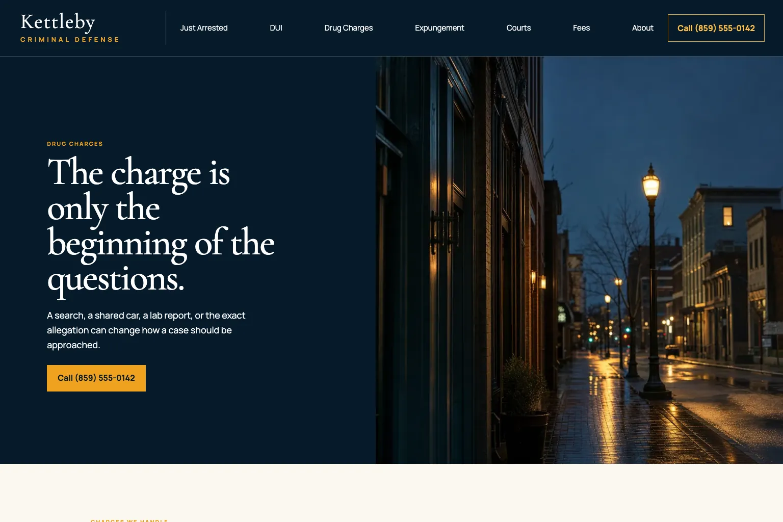Drug charges page of Kettleby Criminal Defense, built by Theo