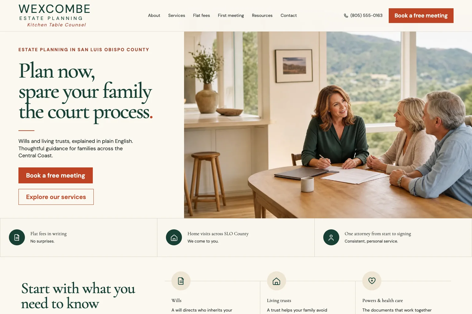 Wexcombe Estate Planning home page, built by Theo