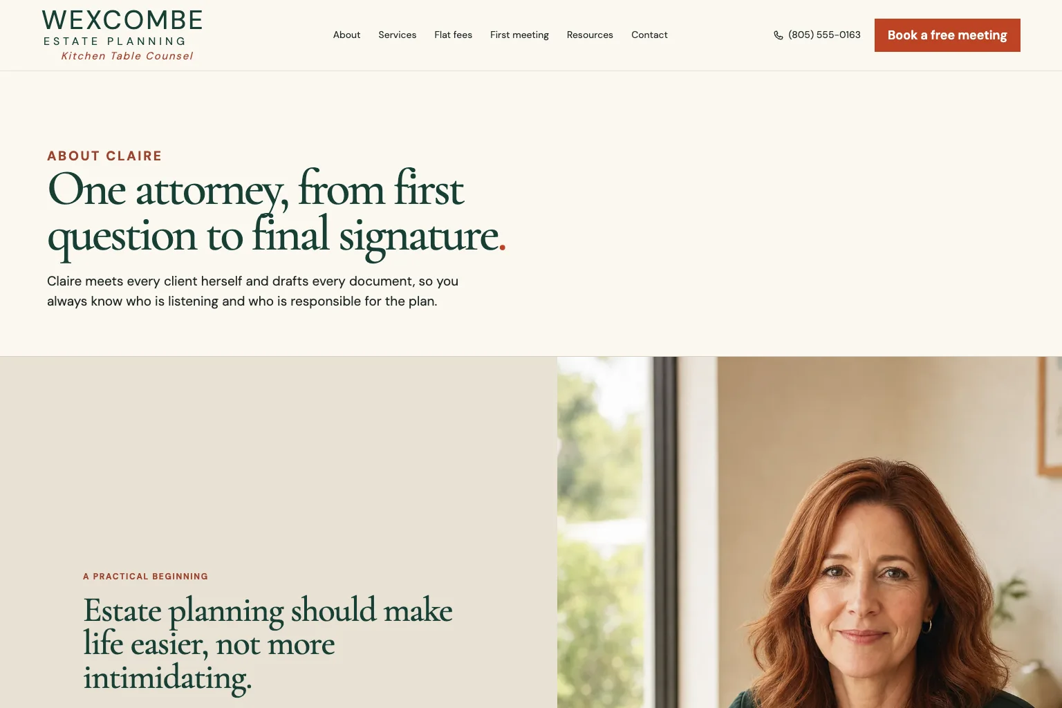 About Claire page of Wexcombe Estate Planning, built by Theo