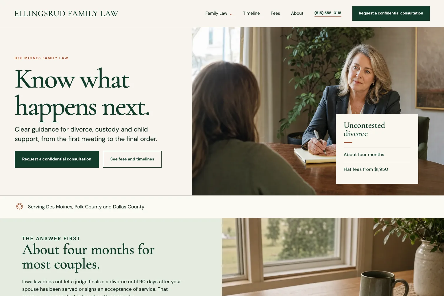 Ellingsrud Family Law home page, built by Theo