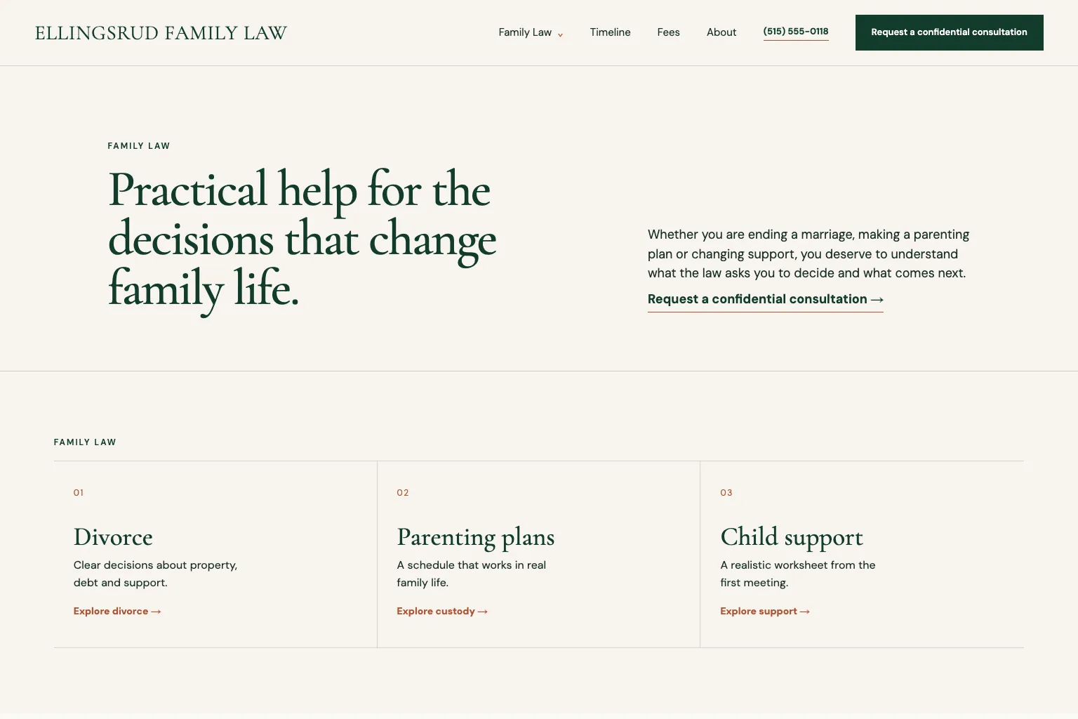 Family law page of Ellingsrud Family Law, built by Theo