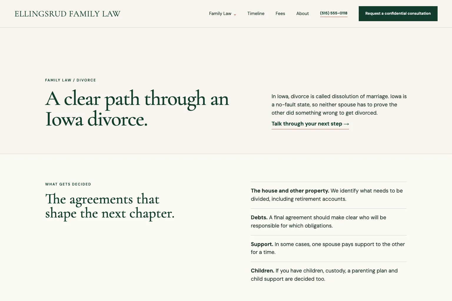 Divorce page of Ellingsrud Family Law, built by Theo