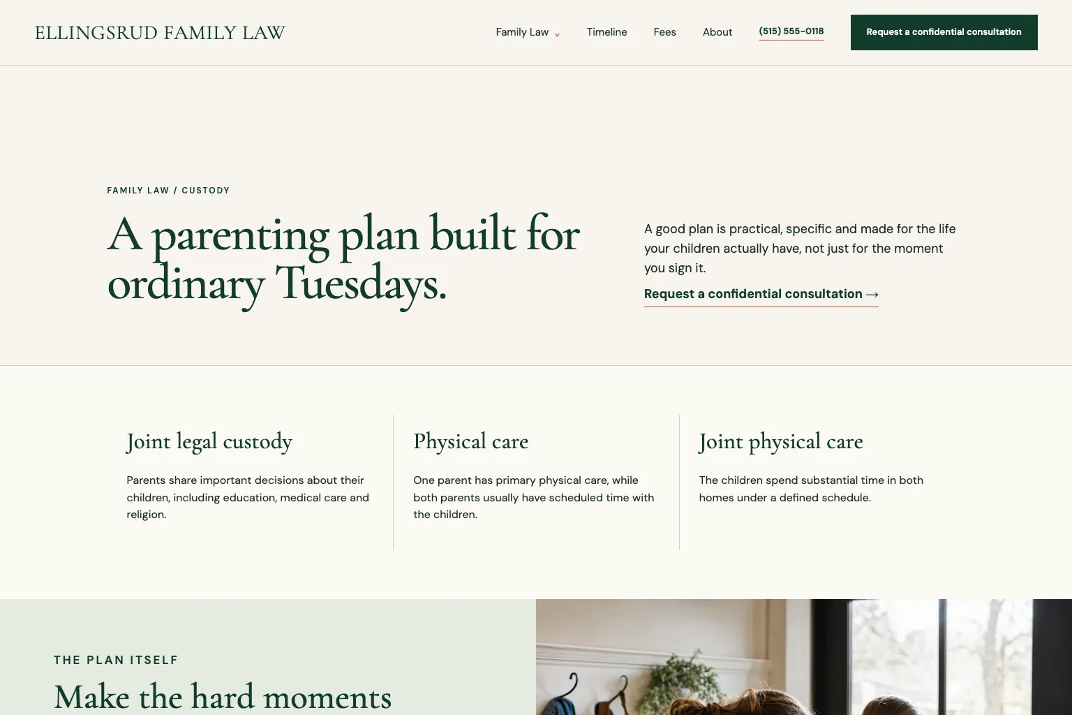 Custody page of Ellingsrud Family Law, built by Theo