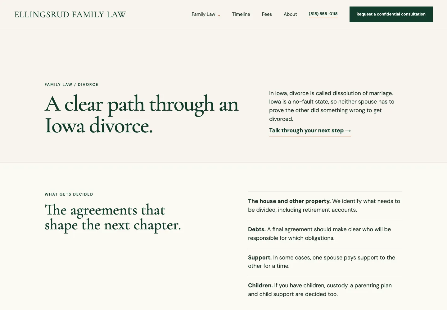 Divorce page of Ellingsrud Family Law, built by Theo