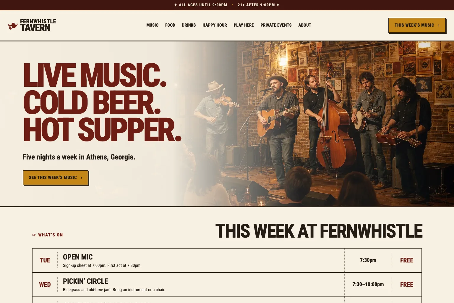 Fernwhistle Tavern home page, built by Theo