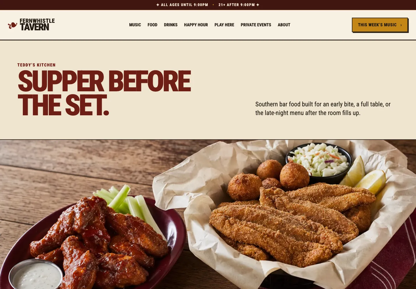 Food page of Fernwhistle Tavern, built by Theo