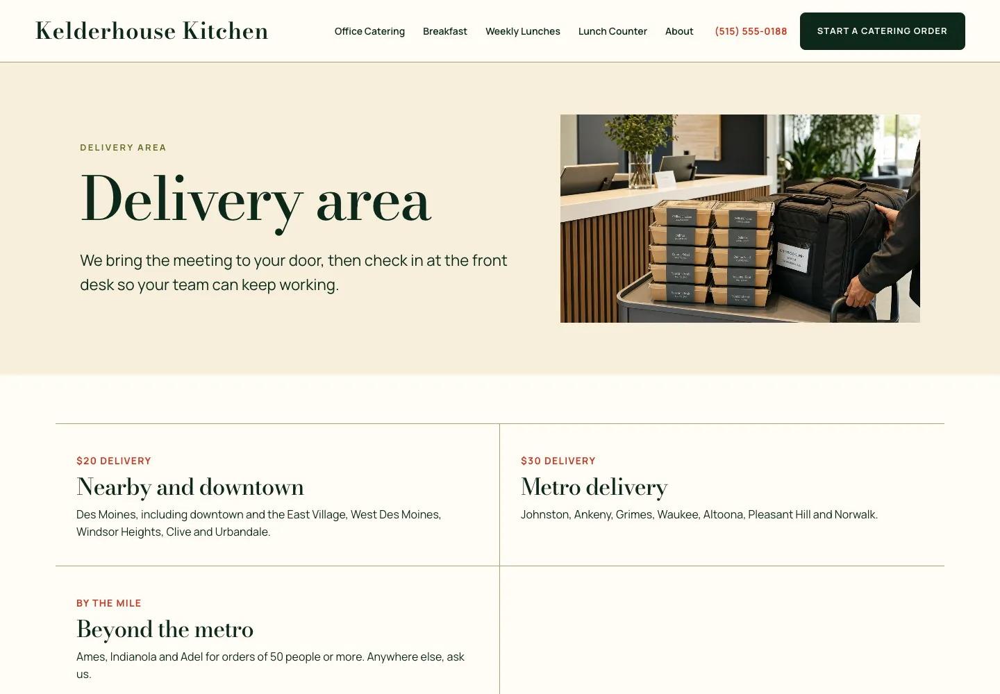 Delivery area page of Kelderhouse Kitchen, built by Theo