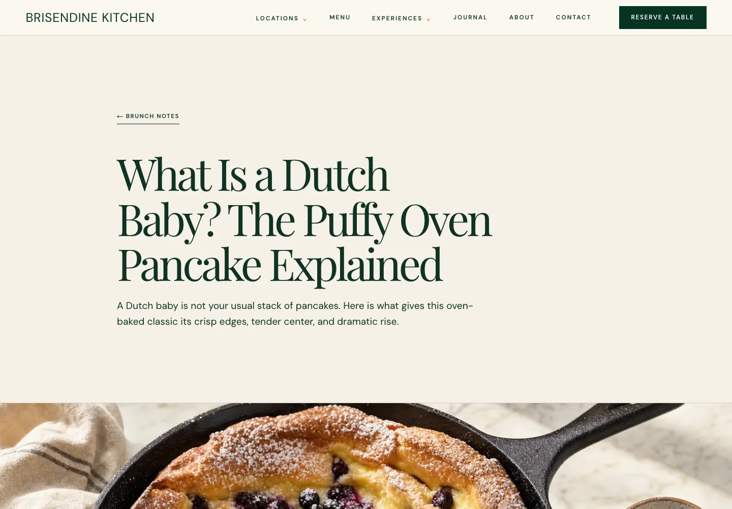 Brisendine Kitchen's post What Is a Dutch Baby? The Puffy Oven Pancake Explained, built by Theo, under a Brunch notes link