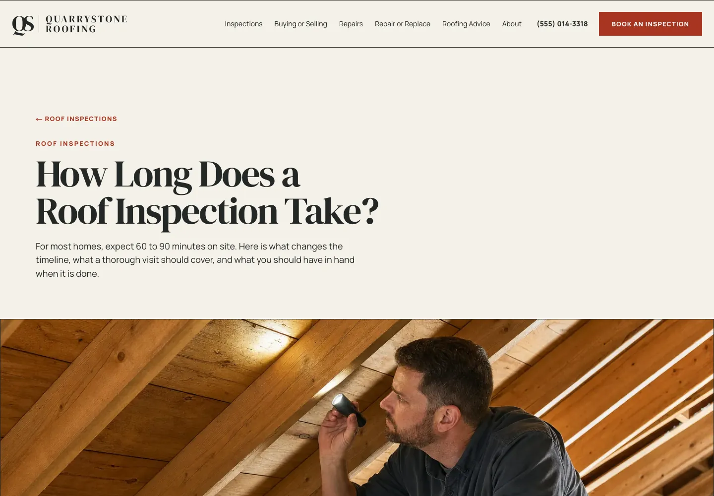 Quarrystone Roofing's How Long Does a Roof Inspection Take? post, built by Theo