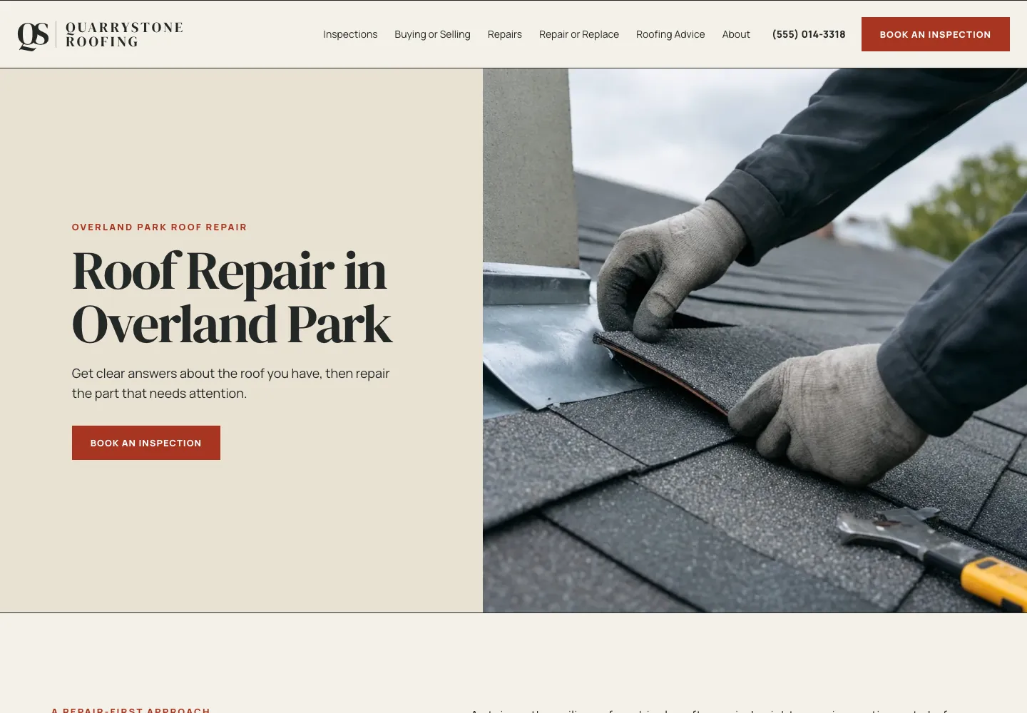 Quarrystone Roofing's Roof Repair in Overland Park page, built by Theo