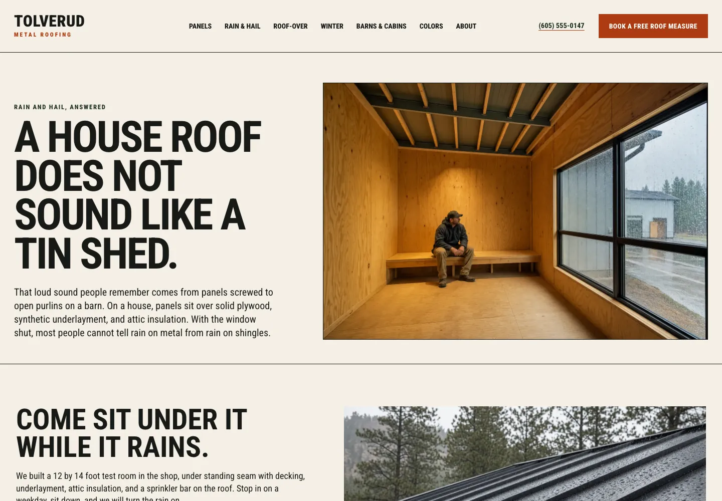 Rain and hail page of Tolverud Metal Roofing, built by Theo