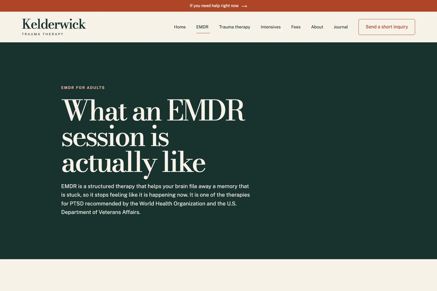 EMDR page of Kelderwick Trauma Therapy, built by Theo