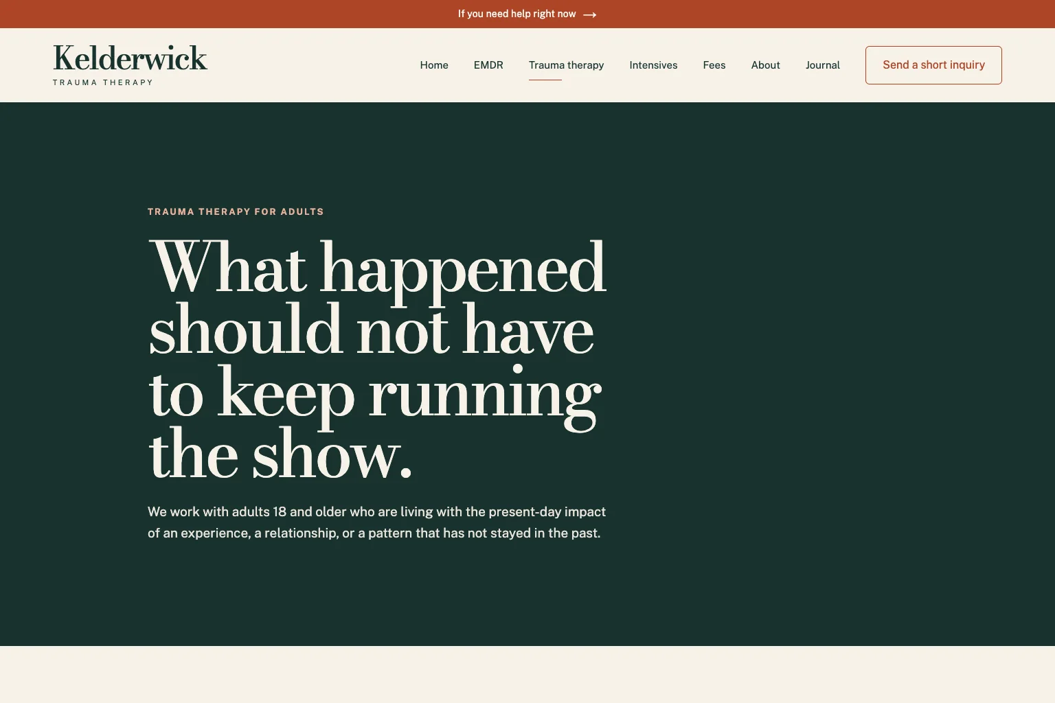 Trauma therapy page of Kelderwick Trauma Therapy, built by Theo